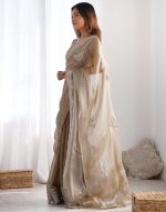 SIRIL Women's Organza Sequence Embroidery Scollped Border Saree With Unstitched Blouse Piece - Image 2