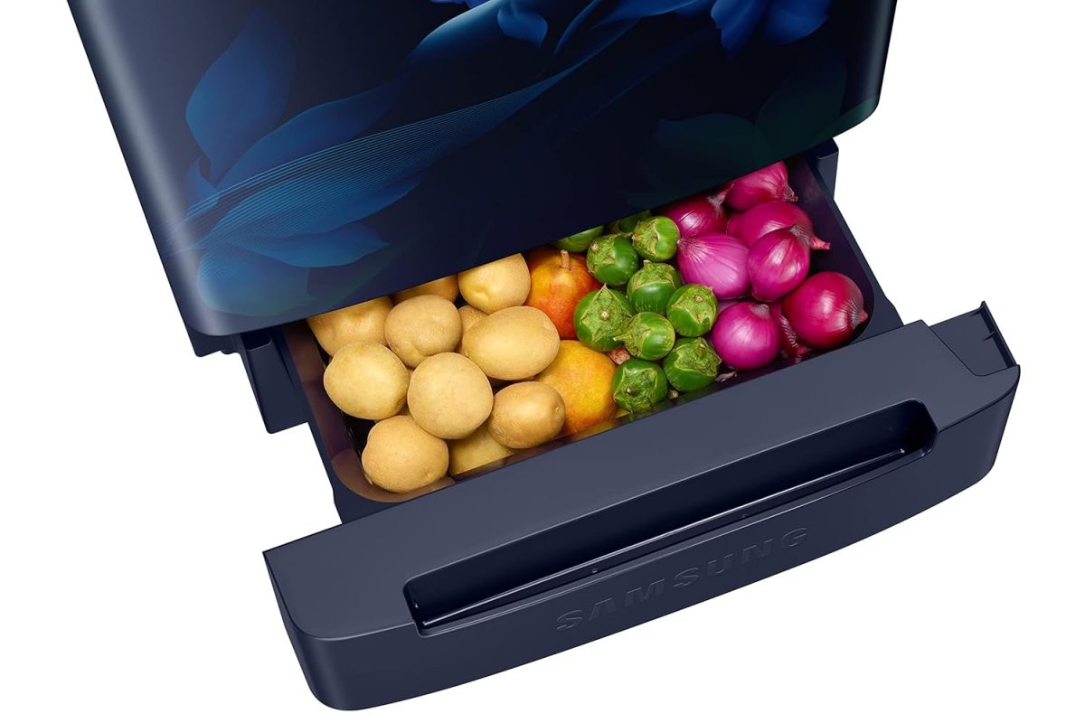 Samsung 189L 5 Star, Inverter, Direct-Cool Single Door Refrigerator (RR21C2H25UZ/HL,Midnight Blossom Blue) Base Stand Drawer - Image 6