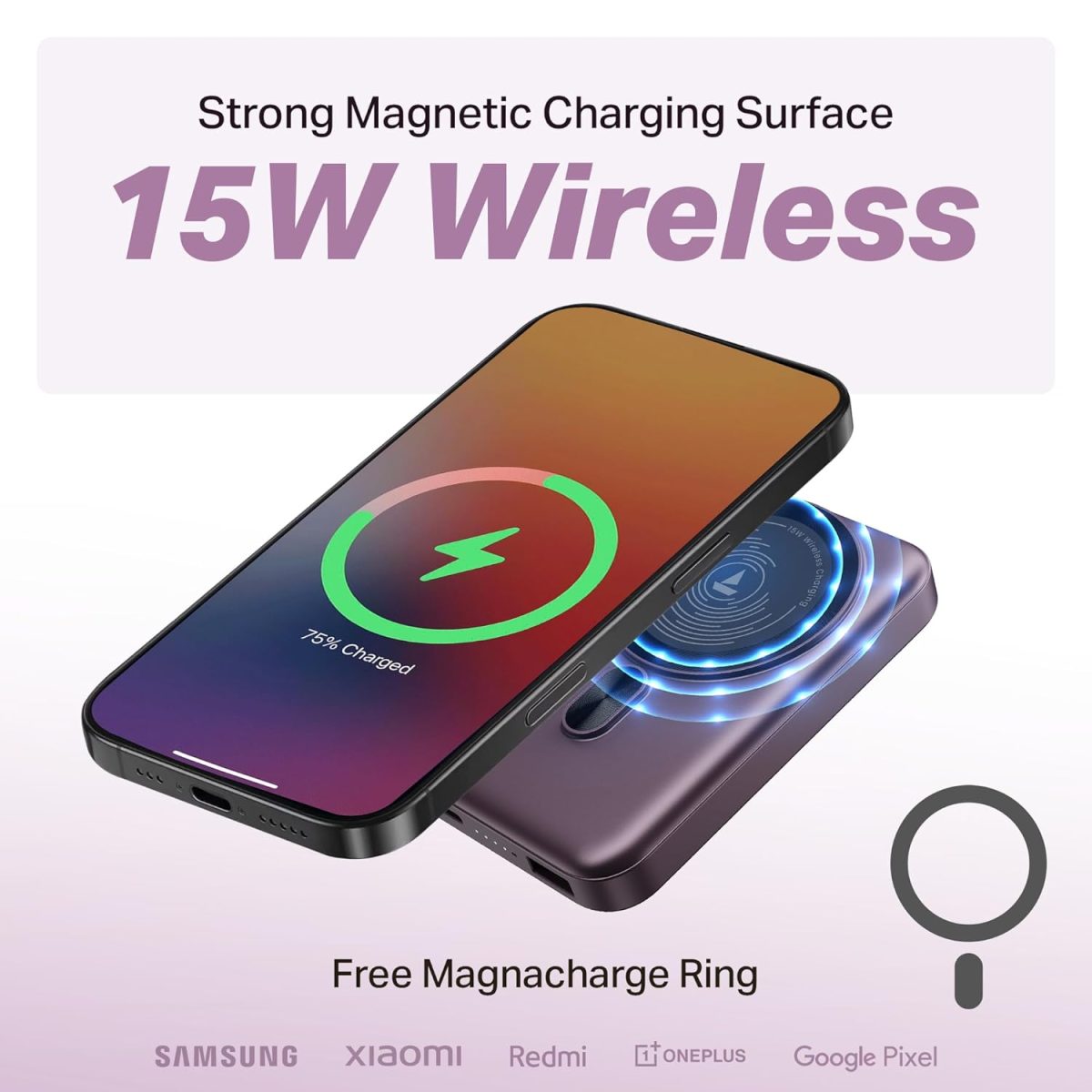 boAt New Launch EnergyShroom PB331 (Magsafe) 10000mAh Magnetic Wireless Powerbank, 15W Wireless & 22.5W Wired Charging for (iPhone 16,15,14,13 & 12, Android & Other Qi Enabled Devices) (Purple) - Image 5