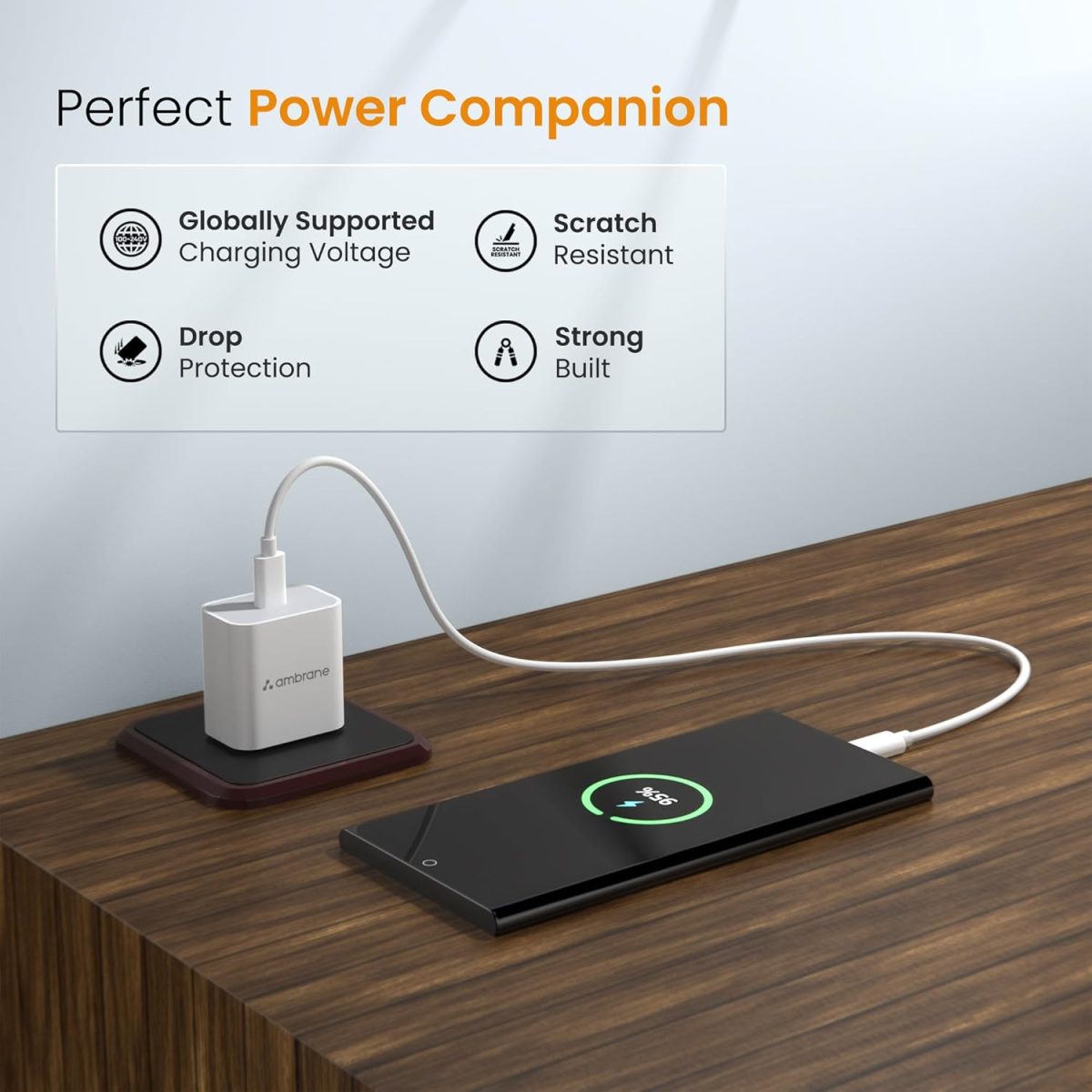 Ambrane 20W Type C Mobile Charger Adapter, Fast Charging for Android, iPhone 14/13,13/12/11/X & Pro, Max Series & Other Type C Enabled Devices, PD Technology, BIS Certified (Raap M20, White) - Image 5