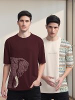 BULLMER Trendy Front and Back Printed Oversized Round Neck T-Shirt for Men - Pack of 2 - Image 2
