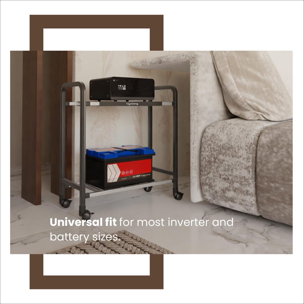 Lifelong Single Battery Inverter UPS Trolley Stand | Sturdy, Compact & Portable Design | Rust Resistant Inverter Stand for Home with Lockable Wheels | Inventer Cabinent Box, Supports Upto 80 KG - Image 6