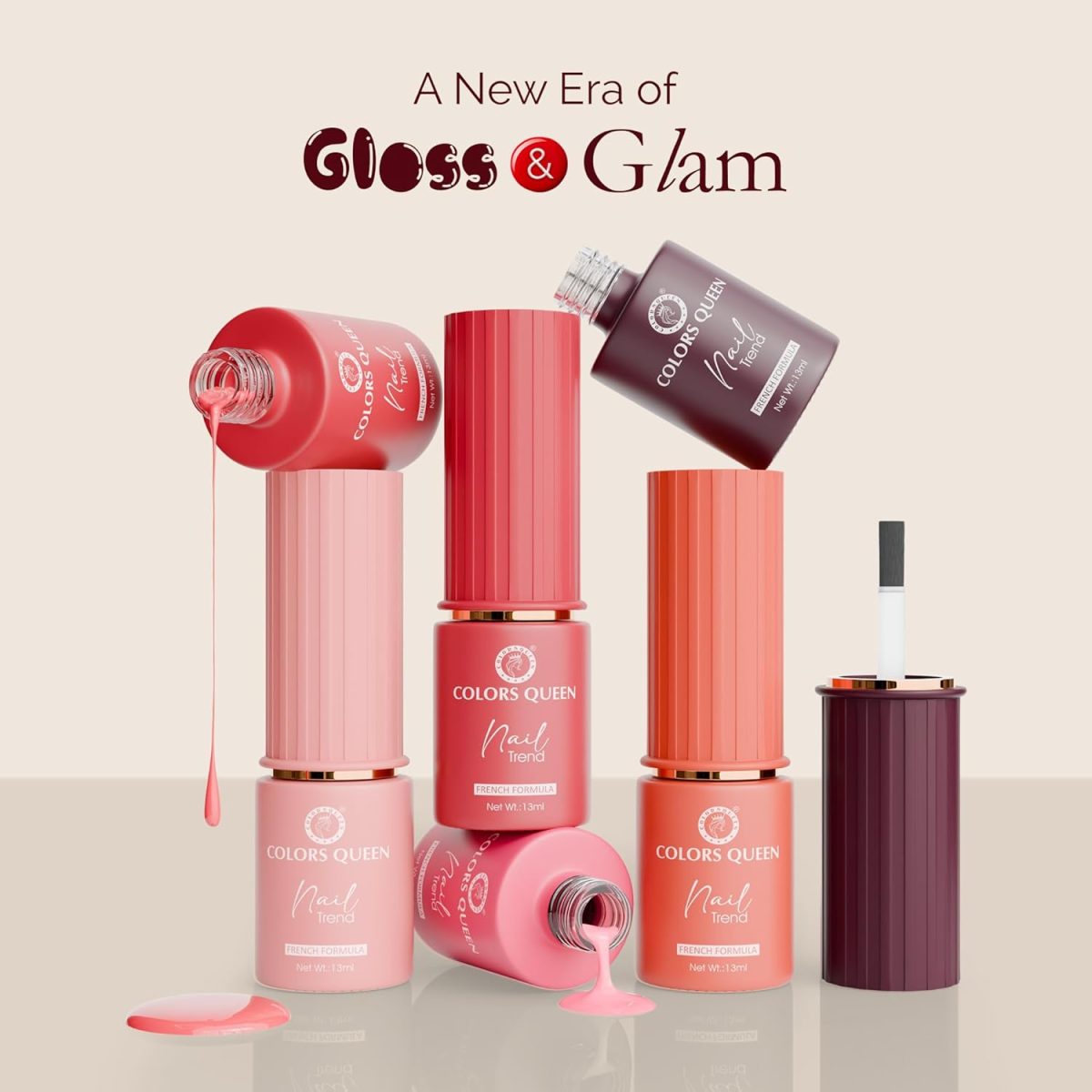 Colors Queen Nail Trend Glossy Nail Polish | Chip Resisting & Quick Drying Nail Paint with High Shine | 7 Toxin Free Formula | Long Lasting & Vibrant Nail Paint for Women (Rose Dust, 13ml) - Image 6