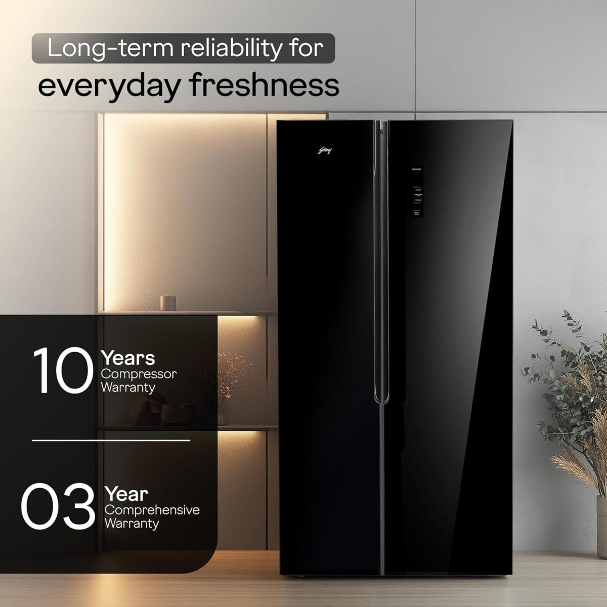 Godrej 600 L Frost Free Smart convertible Zones with Digital Touch Panel, Frost Free Inverter Side By Side Refrigerator(2025 Model, RS EONVELVET 600C RIT BK GL, Black Glass) - Image 10
