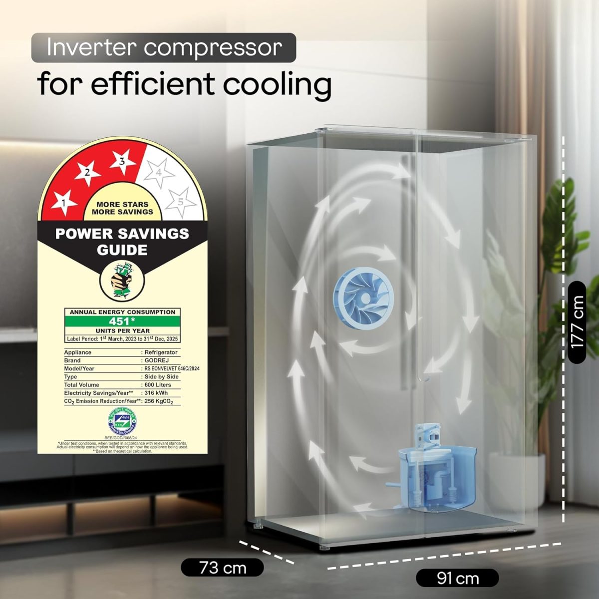 Godrej 600 L Frost Free Smart convertible Zones with Digital Touch Panel, Frost Free Inverter Side By Side Refrigerator(2025 Model, RS EONVELVET 600C RIT BK GL, Black Glass) - Image 8