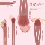 Kahan Travel Size Makeup Brushes Set Mini Makeup Brushes, Small Complete Function Cosmetic Brushes Kit with Case and Mirror Perfect for On The Go, 5PC (Mini Pink) - Image 2
