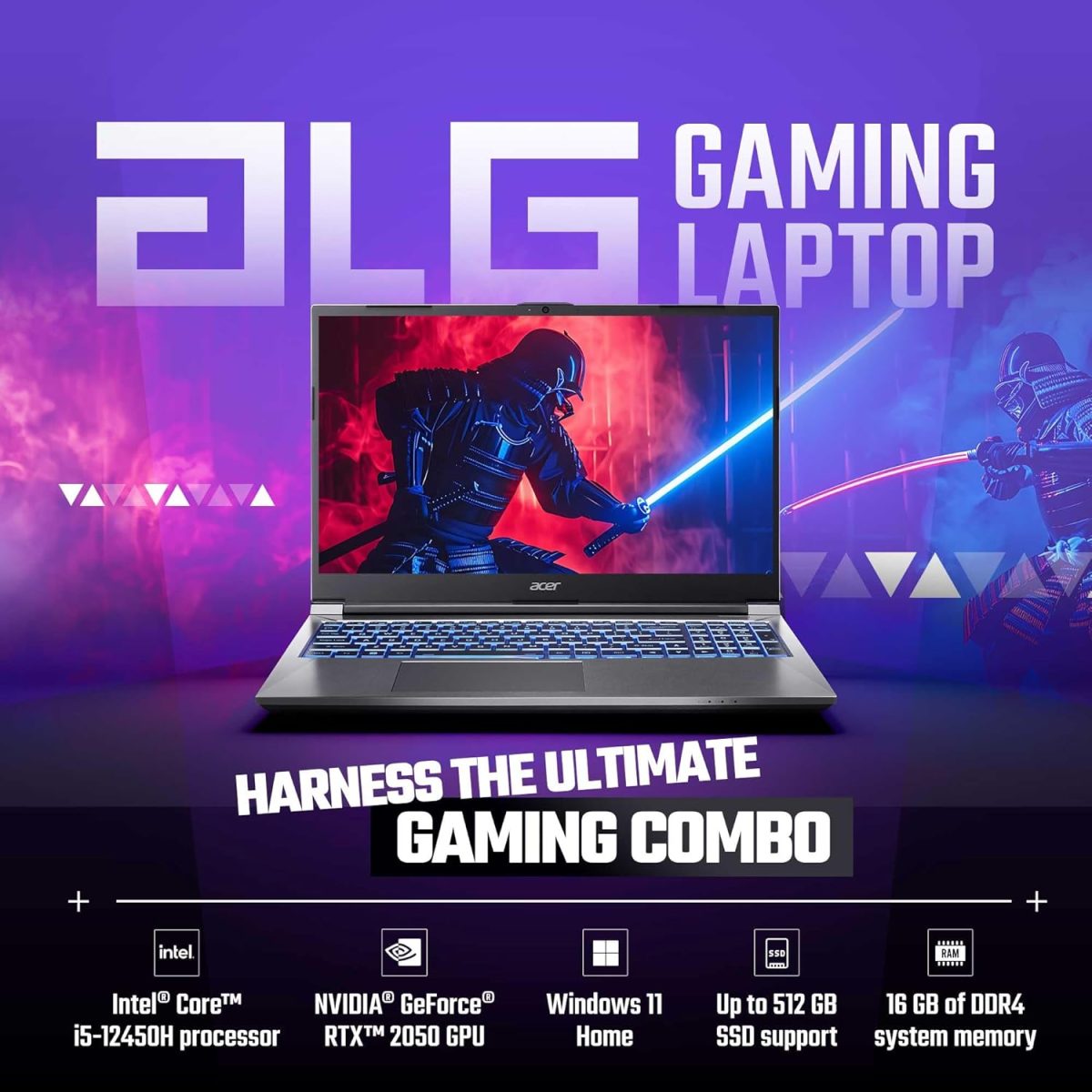Acer ALG,Intel Core i5-12th Gen 12450H Processor, NVIDIA GeForce RTX 2050-4GB(16GB/512GB) FHD, 39.62cm(15.6") 144Hz, Windows 11 Home, Steel Gray, 1.99KG, AL15G-52, Premium Metal Body Gaming Laptop - Image 3