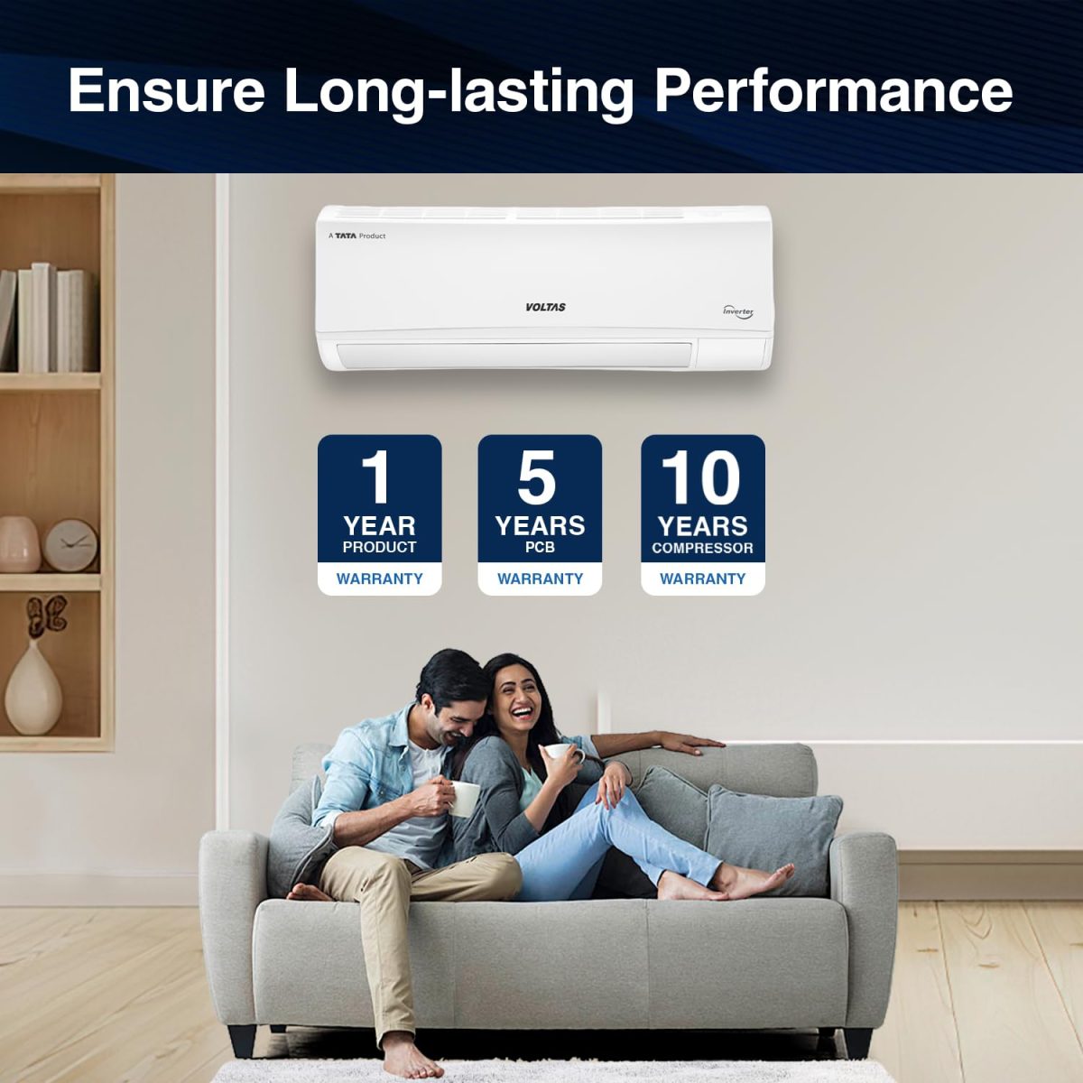 Voltas 1 ton 5 Star, Inverter Split AC (Copper, 4-in-1 Adjustable Mode, Anti-dust Filter, 125V Vectra CAW, White) - Image 10