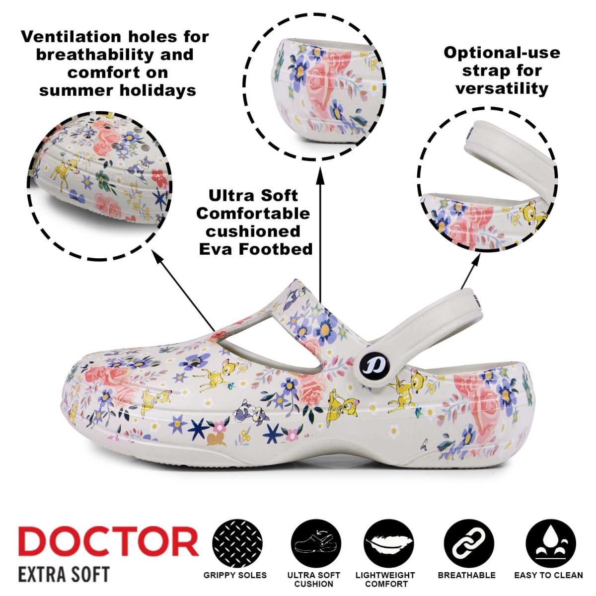 DOCTOR EXTRA SOFT Women's Classic Casual Clogs/Sandals with Adjustable Back Strap for Adult | Comfortable & Light Weight | Stylish & Anti-Skid | Waterproof & Everyday Use Mules for Girls & Ladies D-512 - Image 2