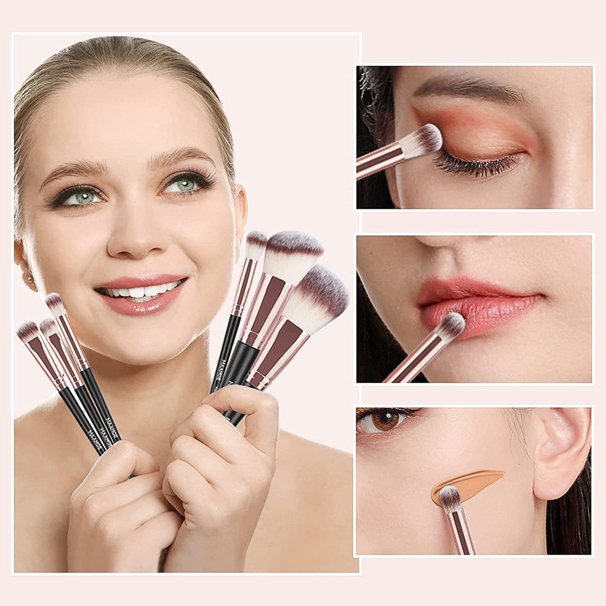 MAANGE Professional Makeup Brushes 15 Pcs Synthetic Makeup Brushes Set with 1 Makeup Sponge & 1 Brush Cleaner (Black Gold) - Image 5
