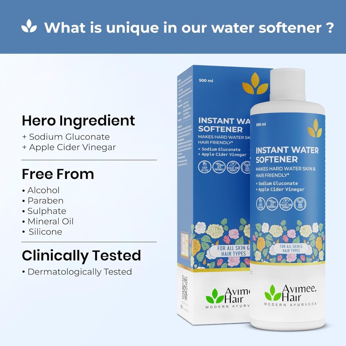 Avimee Herbal Instant Water Softener | Makes Your Water Hair & Skin Friendly | Reduces Hair Fall & Skin Itching | Disables Hardness & Maintains pH Level | Non Toxic and 100% Safe (400ml (Pack of 1)) - Image 4