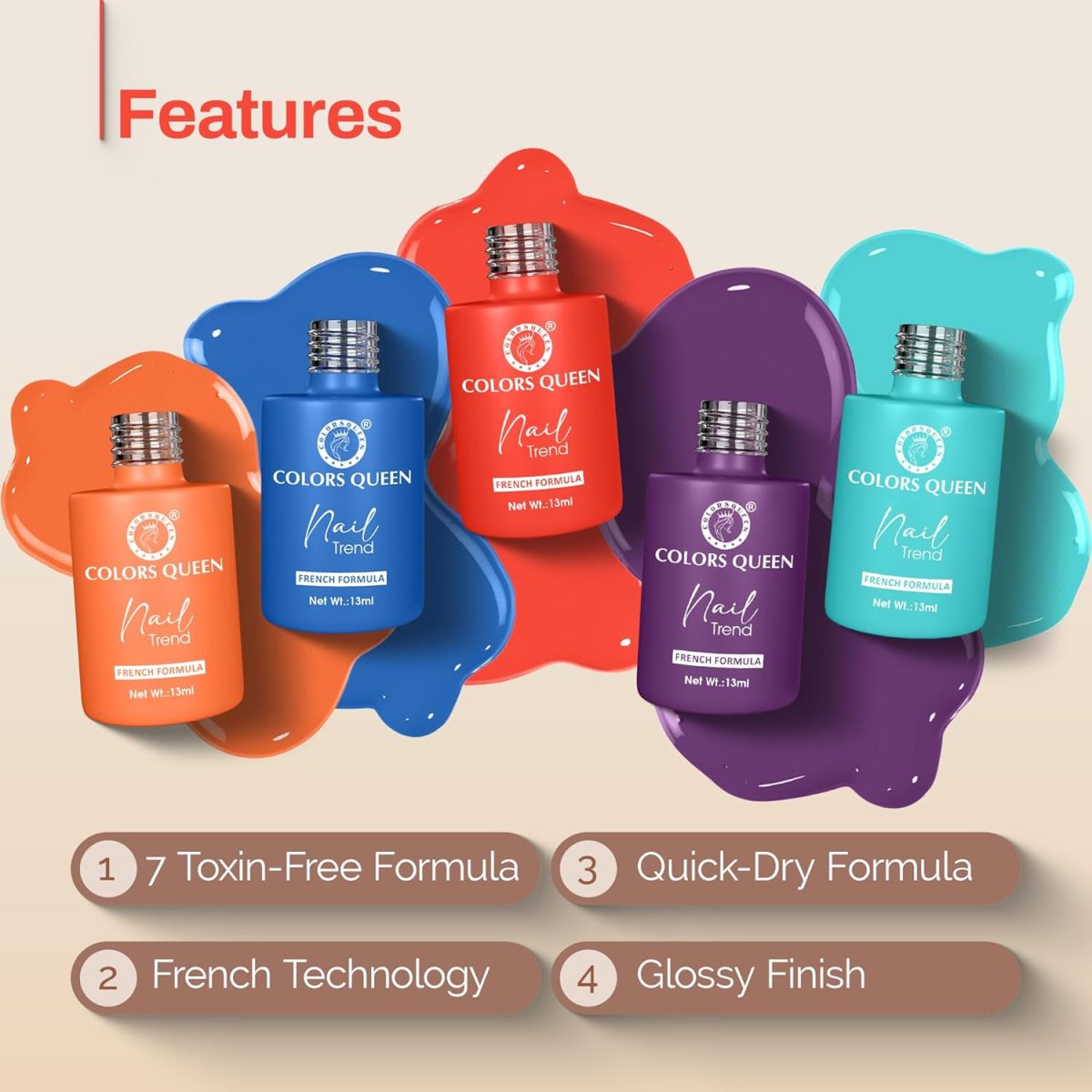 Colors Queen Nail Trend Glossy Nail Polish | Chip Resisting & Quick Drying Nail Paint with High Shine | 7 Toxin Free Formula | Long Lasting & Vibrant Nail Paint for Women (Rose Dust, 13ml) - Image 3