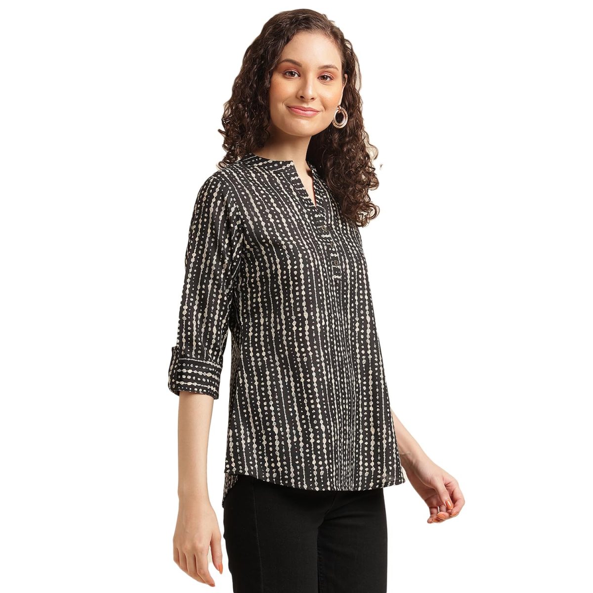 NAINVISH Tops for Women Printed Regular Fit Shirt, Tops for Women Stylish Latest|Office Wear Tops for Women|Cotton Blend Tops for Women|Mandarin Collar Top - Image 3