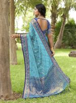 SGF11 Women's Organza Kanjivaram Pure Soft Silk Handloom Saree Pure Golden Zari With Blouse Piece - Image 4