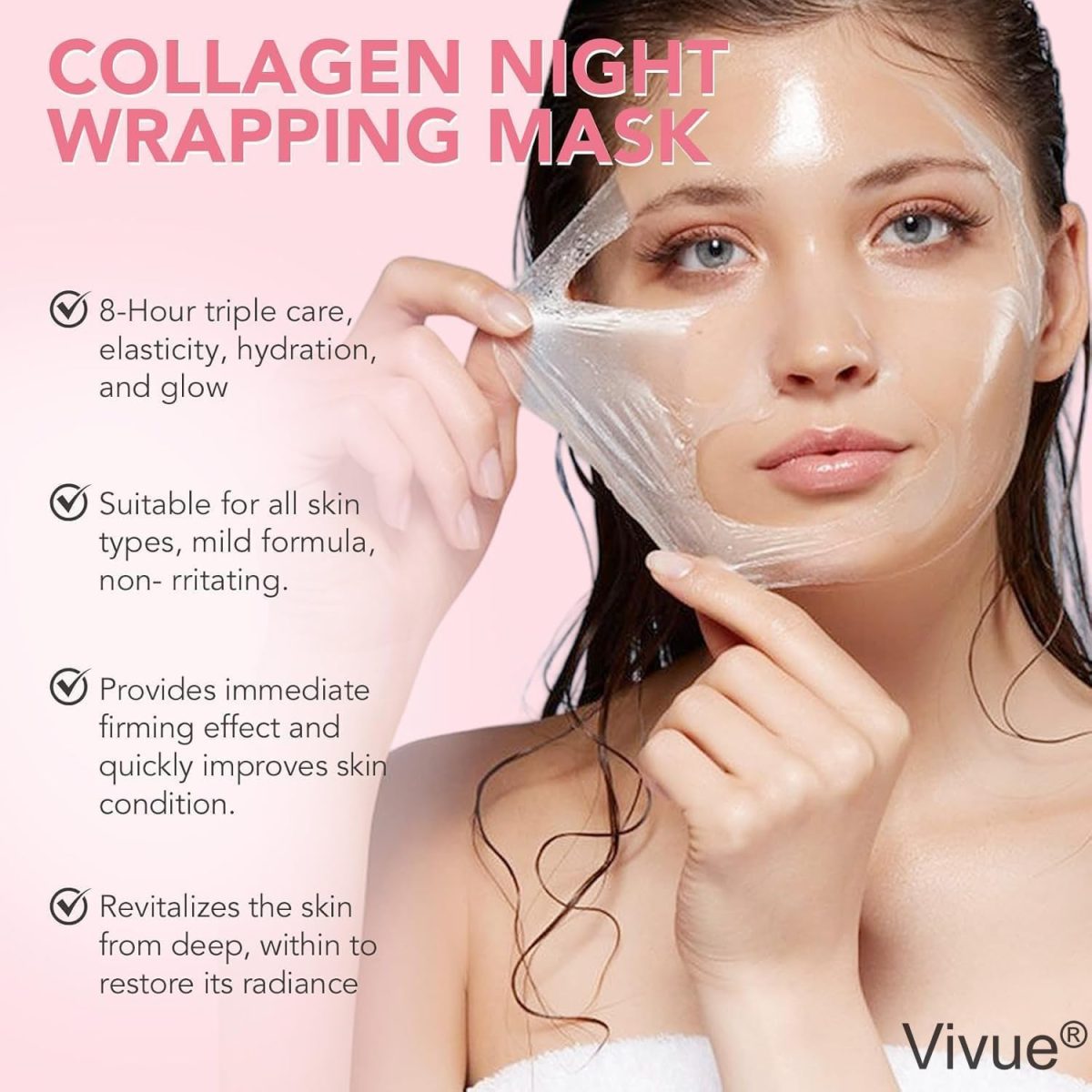 Vivue Korean Glass Skin Bio-Collagen Overnight Face Mask for Women, Deep Hydrating Overnight Skin Care Facial Masks, Pore Minimizing, Firming & Anti-Aging Hydrogel Mask for Glowing Skin(TUBE..75 ML) - Image 2