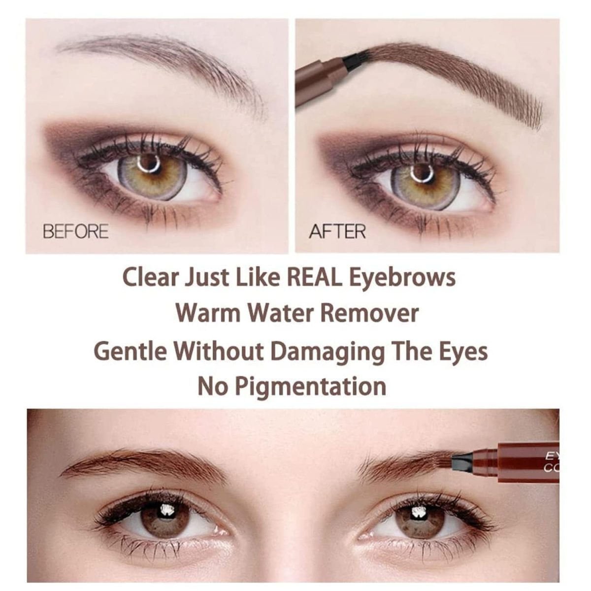 New Eyebrow Pen with a 4 Micro-Fork Tip Creates Flawless Natural Looking Brows, Based on Clear Eyebrow Microblading Pen Waterproof, Long-Lasting, Sweat (Brown) - Image 2