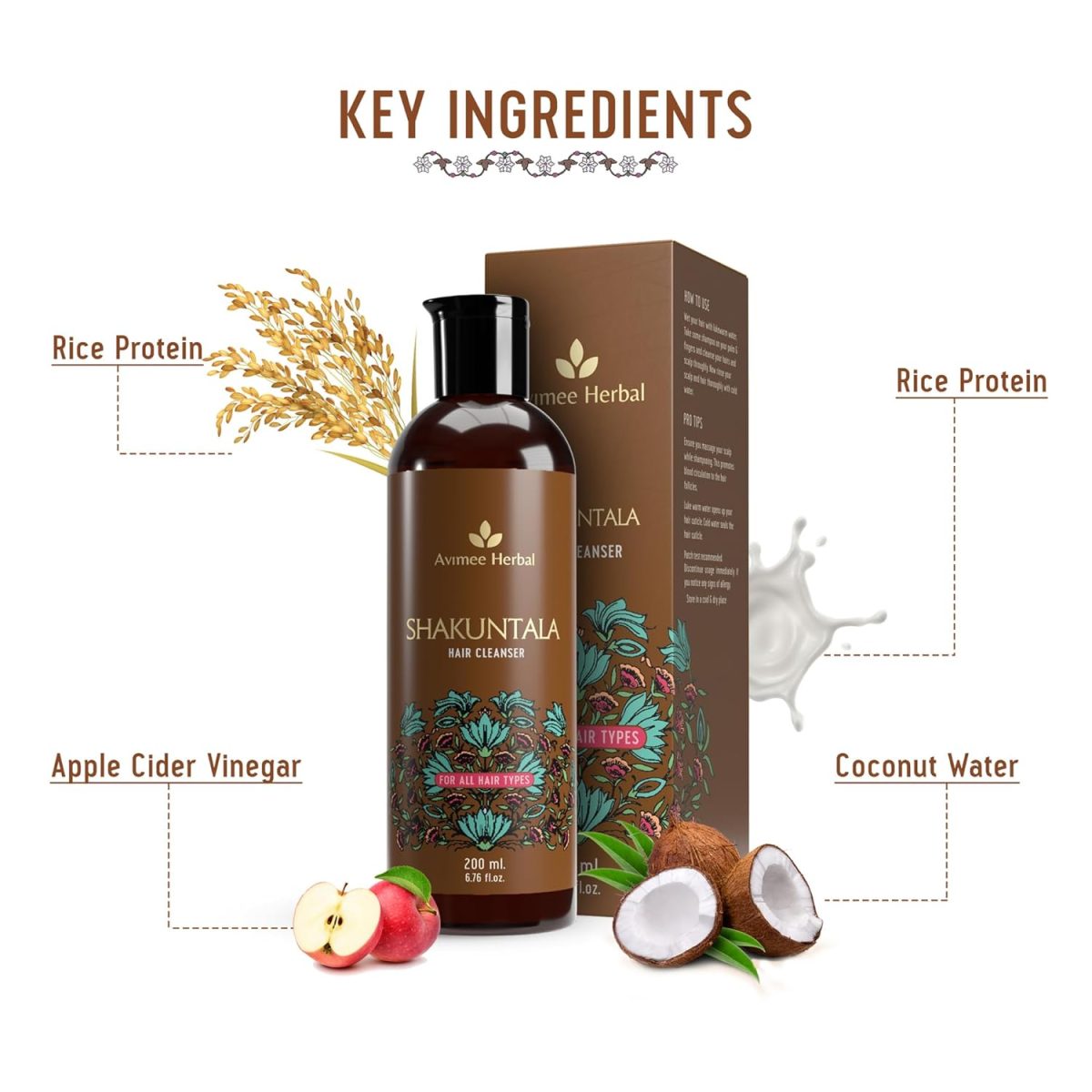 Avimee Herbal Shakuntala Daily Use Hair Cleanser | For Silky Hair | With Aloe, Apple Cider, Rice & Keratin Protein | Sulphate & Paraben Free Shampoo For Men & Women | 200 ml - Image 6