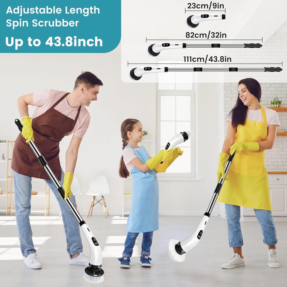 DADLM® Electric Spin Scrubber,Cleaning Brush Scrubber for Home, 400RPM/Mins-9 Replaceable Brush Heads-90Mins Work Time,Adjustable Size,2 Adjustable Speeds for Bathroom Shower Bathtub Glass Car (1) - Image 7