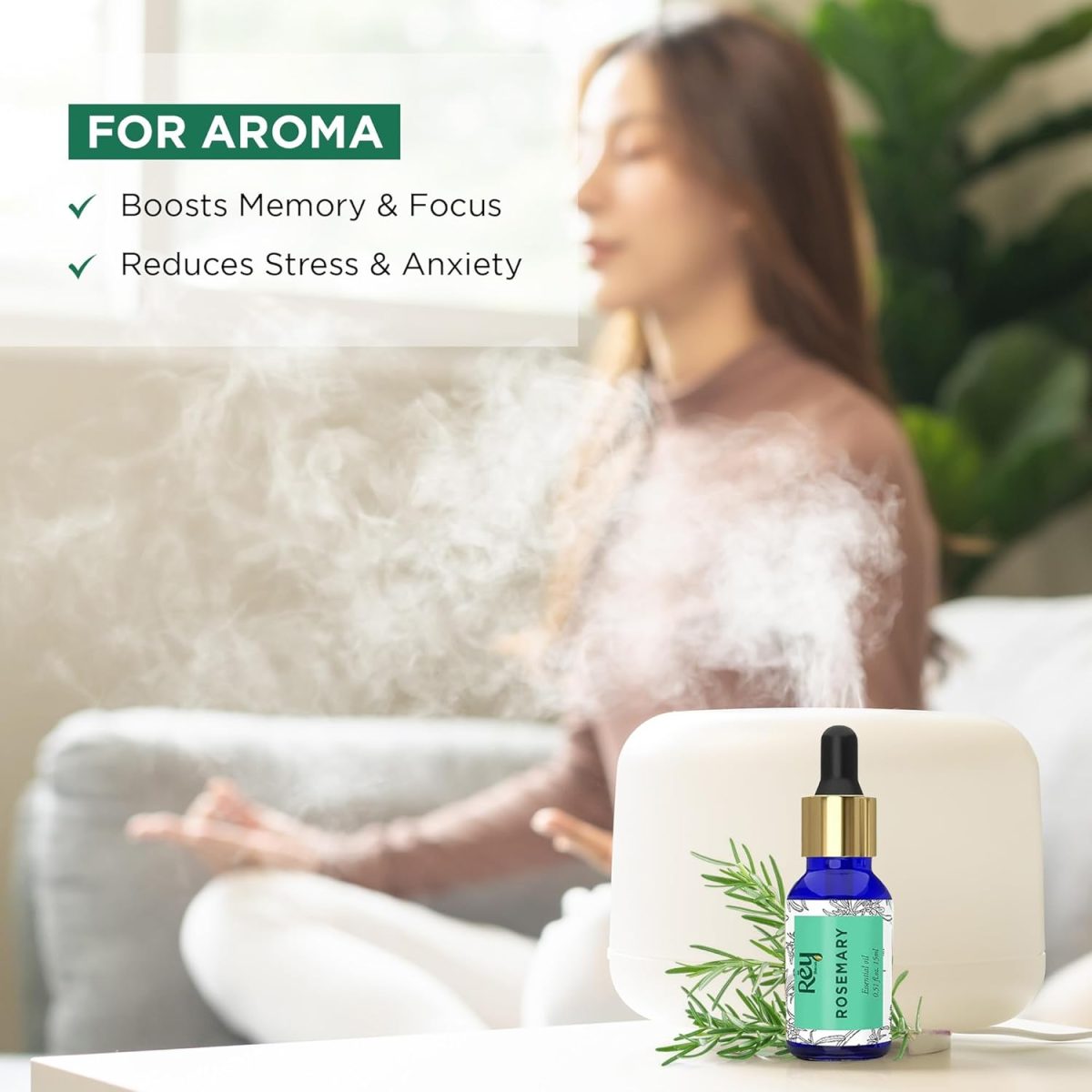 Rey Naturals Pure Rosemary Essential Oil For Hair Growth, Hairfall Control, Dandruff & Skin | Non Greasy Rosemary Oil for Skin, Body and Shiny Soft Hair | Hair Oil For Women & Men - 15ml - Image 6