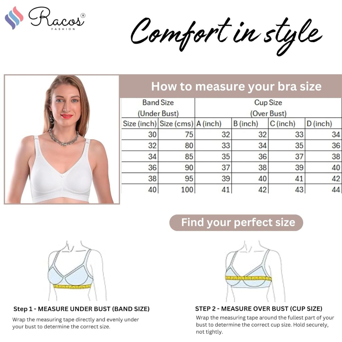 RACOS Non Padded Wire Free Full Coverage Broad Strap Heavy Bust Everyday T-Shirt Cotton Bra for Women B Cup in Multicolor for Daily Use - Image 7