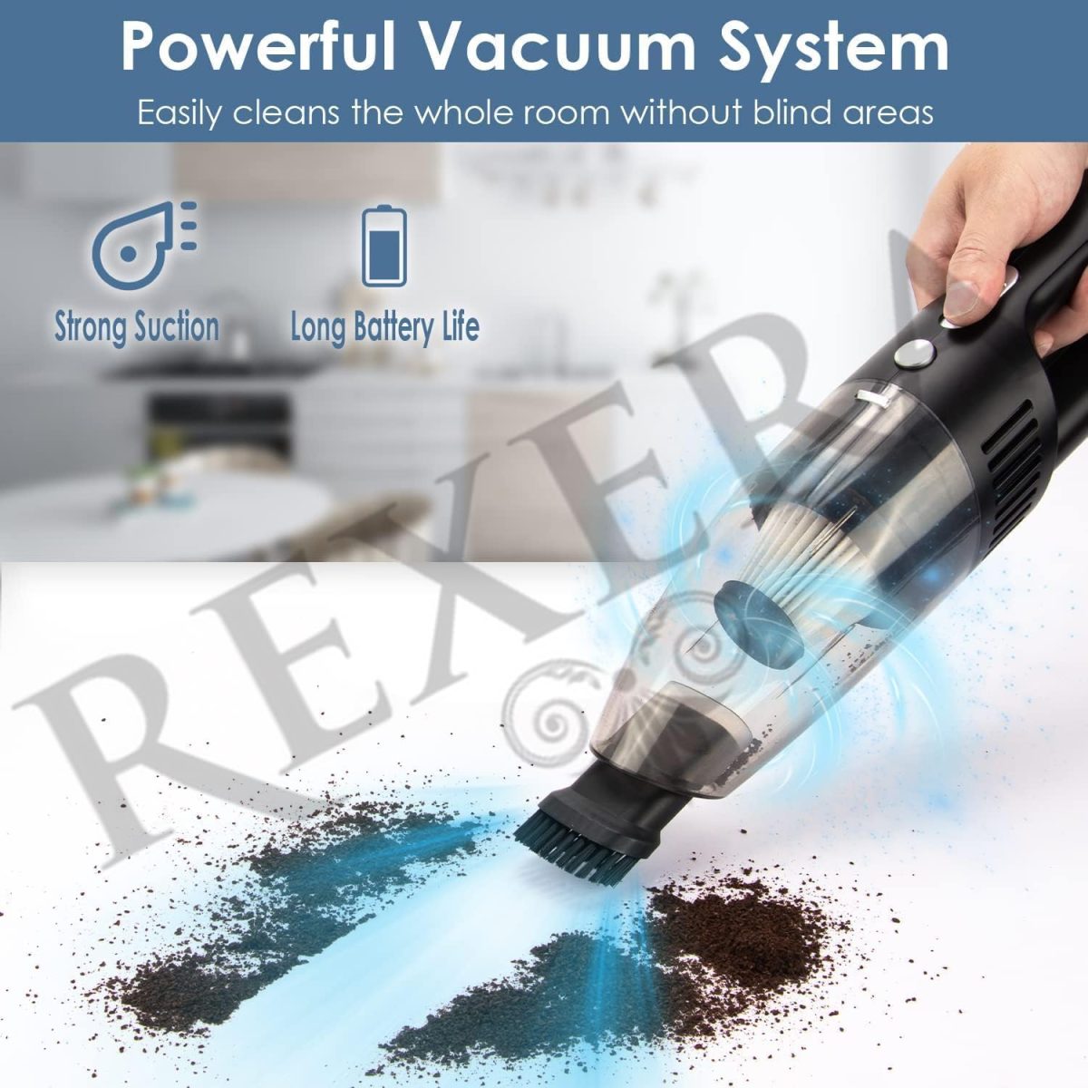 REXERA 𝐖𝐢𝐫𝐞𝐥𝐞𝐬𝐬 Handheld Portable Car 𝐕𝐚𝐜𝐮𝐮𝐦 𝐂𝐥𝐞𝐚𝐧𝐞𝐫 2IN1 | Rechargeable 2X High Power Lightweight Cordless Mini Vacuum Traveling 𝐂𝐚𝐫 & 𝐇𝐨𝐦𝐞 Dual Use Vacuum Cleaner【JN-13】 - Image 2