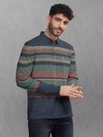 BULLMER Striped Textured Printed Polo Neck Fullsleeve T-Shirt with Rib for Men - Image 4