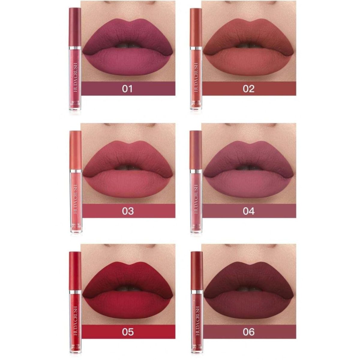 HUDACRUSH HUDA CRUSH 6-Piece Liquid Matte Nude Lipstick Set - Velvet Waterproof Mini Lipsticks for Women, Non-Stick Formula - Image 4