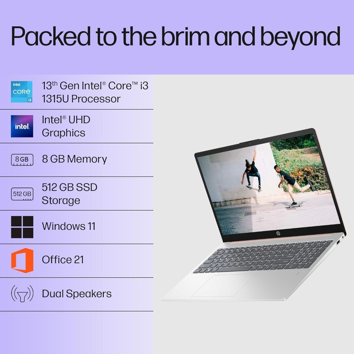 HP 15, 13th Gen Intel Core i3-1315U, 8GB DDR4, 512GB SSD, (Win 11, Office 21, Grey, 1.59kg), Anti-Glare, Micro-Edge,15.6-inch(39.6cm), FHD Laptop, Intel UHD Graphics, 1080p FHD Camera, fd0006TU - Image 2