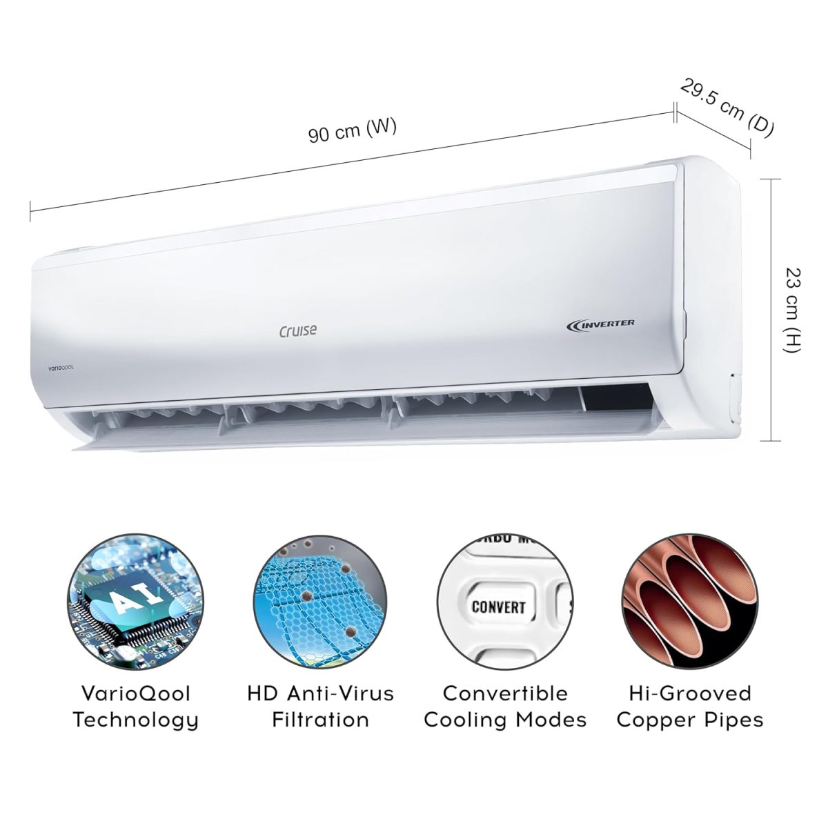 Cruise 1.5 Ton 5 Star Inverter Split AC with PM2.5 Air Purification (100% Copper, Convertible 4-in-1, Fast Cooling & Energy Saving, PM 2.5 Filter, Anti-Rust Tech, 2025 Model, CWCVBK-VQ3D185, White) - Image 4