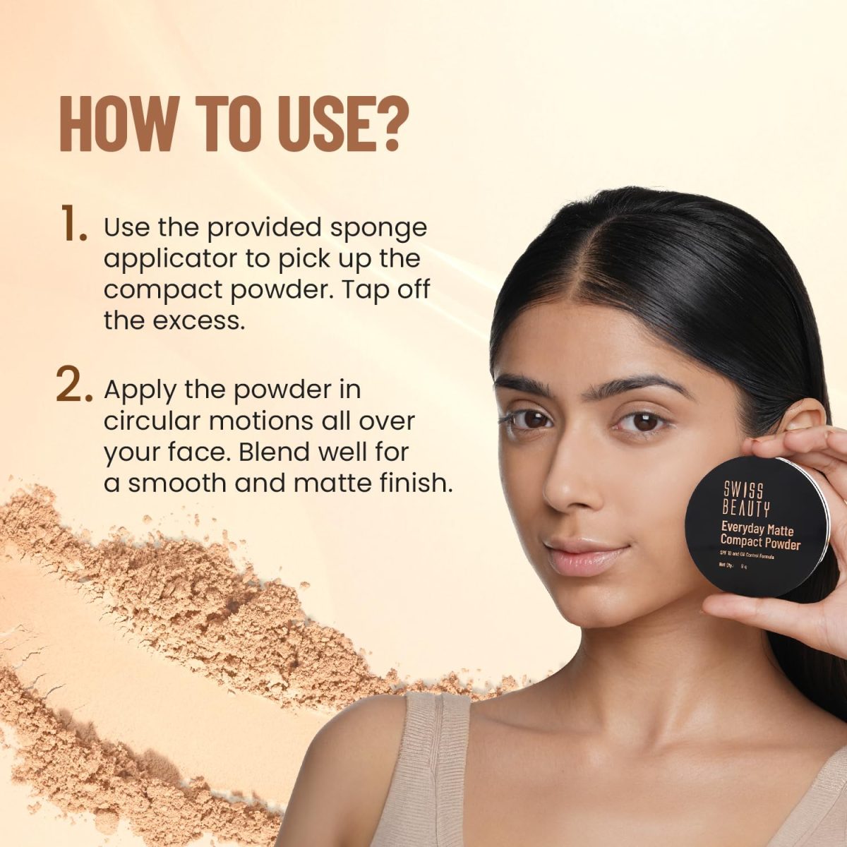 SWISS BEAUTY Everyday Matte Lightweight Compact With Spf 10 For All Skin Types | 12 Hours Of Oil Control | Mattifies Pores And Fine Lines | Comes With Sponge Applicator | Shade- 02 Beige, 9g - Image 5