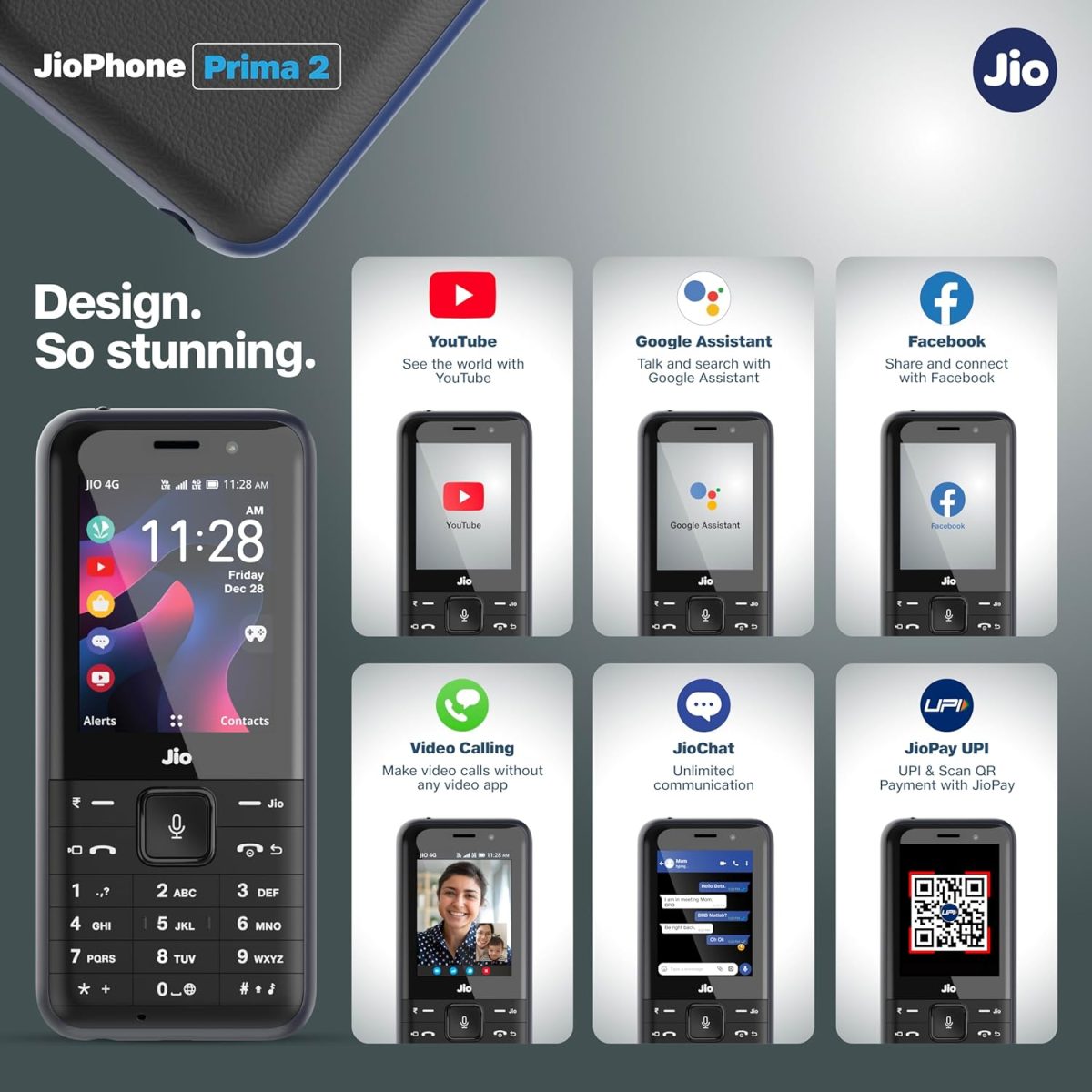 JioPhone Prima 2 4G Keypad Phone with Premium Design, YouTube, JioTV, JioHotstar, JioSaavn, JioPay(UPI), Video Calling, LED Torch, Digital Cameras | Luxe Blue | Locked for JioNetwork - Image 6