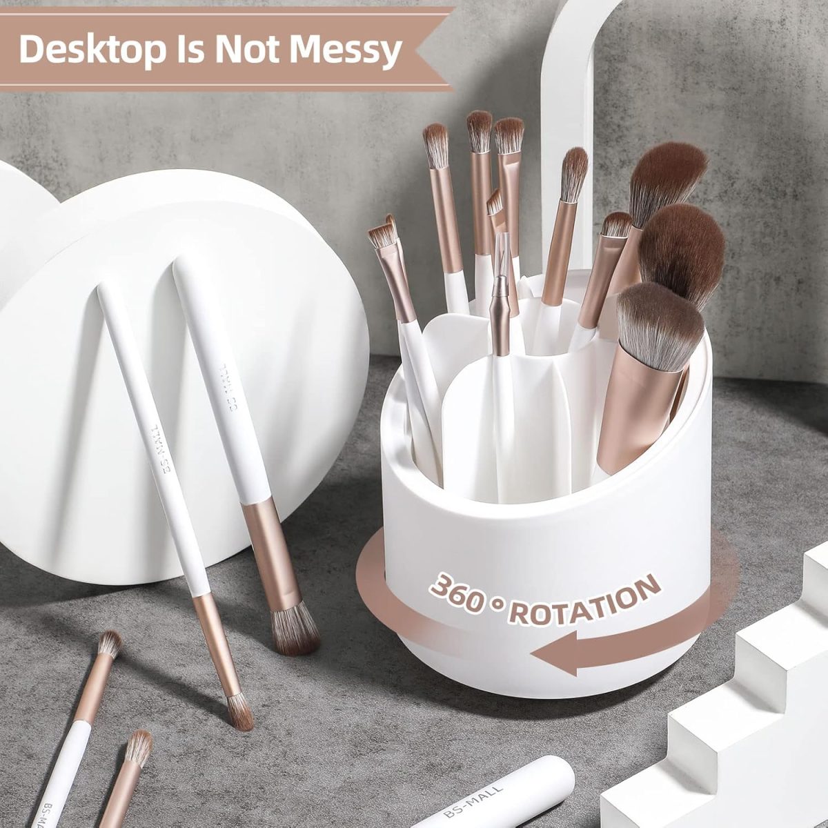 BS-MALL Makeup Brushes18 Pcs Premium Synthetic Powder Foundation Blush Contour Concealers Lip Brushes with Brush Holder Package for Gift （White) - Image 5
