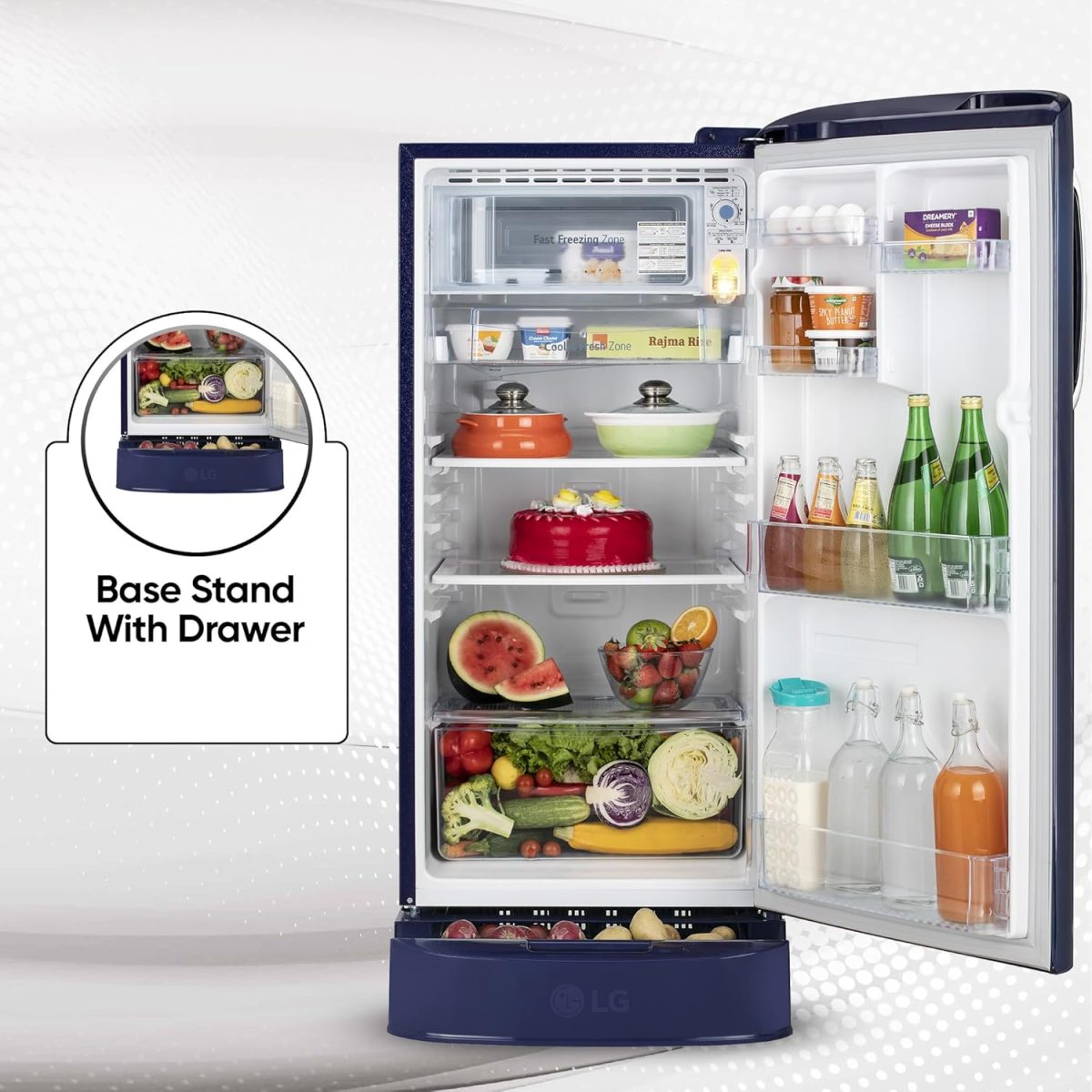 LG 185 L 5 Star Direct Cool Smart Inverter Compressor Single Door Refrigerator (GL-D201ABIU, Blue ILAN, Moist N Fresh, Auto Smart Connect with Base Stand Drawer) - Image 8