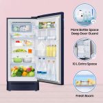 Samsung 189L 5 Star, Inverter, Direct-Cool Single Door Refrigerator (RR21C2H25UZ/HL,Midnight Blossom Blue) Base Stand Drawer - Image 3