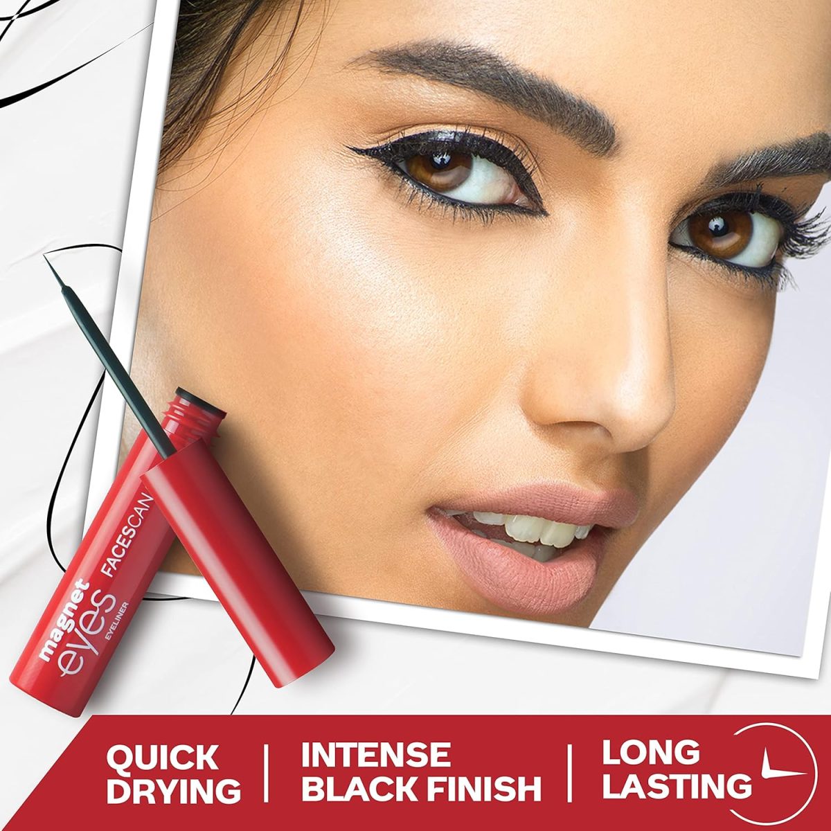 FACES CANADA Magneteyes Eyeliner - Black, 3.5ml | Intense Matte Finish | Quick Drying | 24HR Long Lasting | Fine Tip For Precise Smooth Application | Almond Oil Enriched | Waterproof | Smudgeproof - Image 3