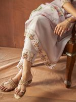 INDO ERA Women's Lavender Silk Blend Embroidered Straight Kurta And Pant With Dupatta Set - Image 5