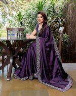 Yashika Women's Bollywood Satin Moss With Swarovski Stone Saree with Blouse |saree for Women | Silk Saree | New Sari | Latest Saree - Image 6