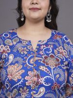 Tissu Plus Women's Blue Floral Printed Pure Cotton Kurta & Palazzo With Dupatta - Image 6