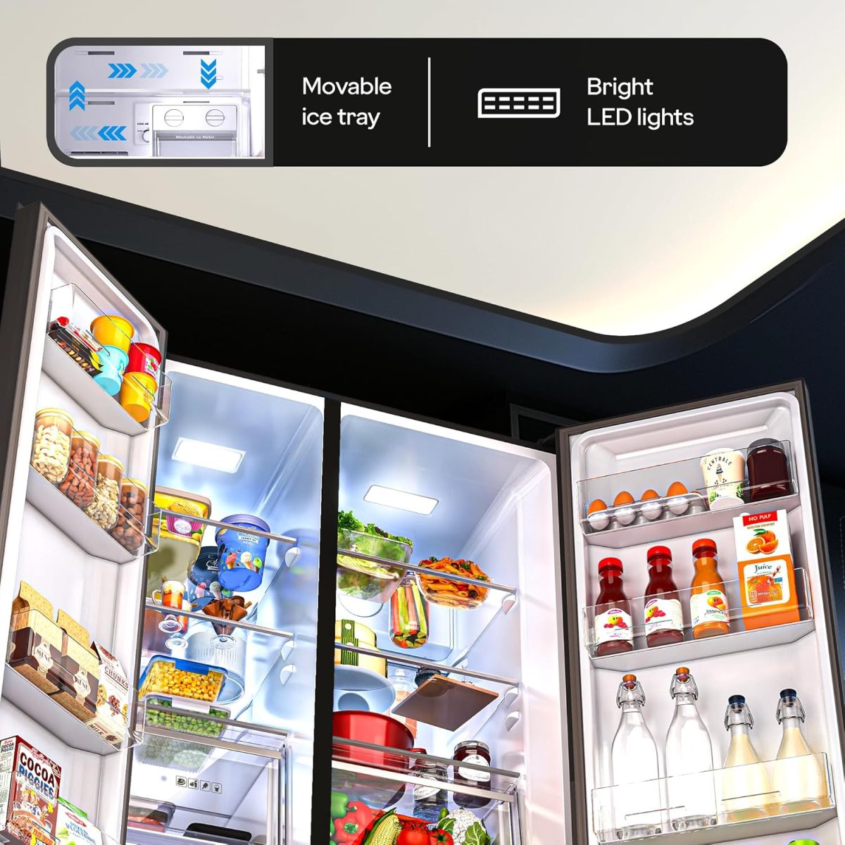 Godrej 600 L Frost Free Smart convertible Zones with Digital Touch Panel, Frost Free Inverter Side By Side Refrigerator(2025 Model, RS EONVELVET 600C RIT BK GL, Black Glass) - Image 9