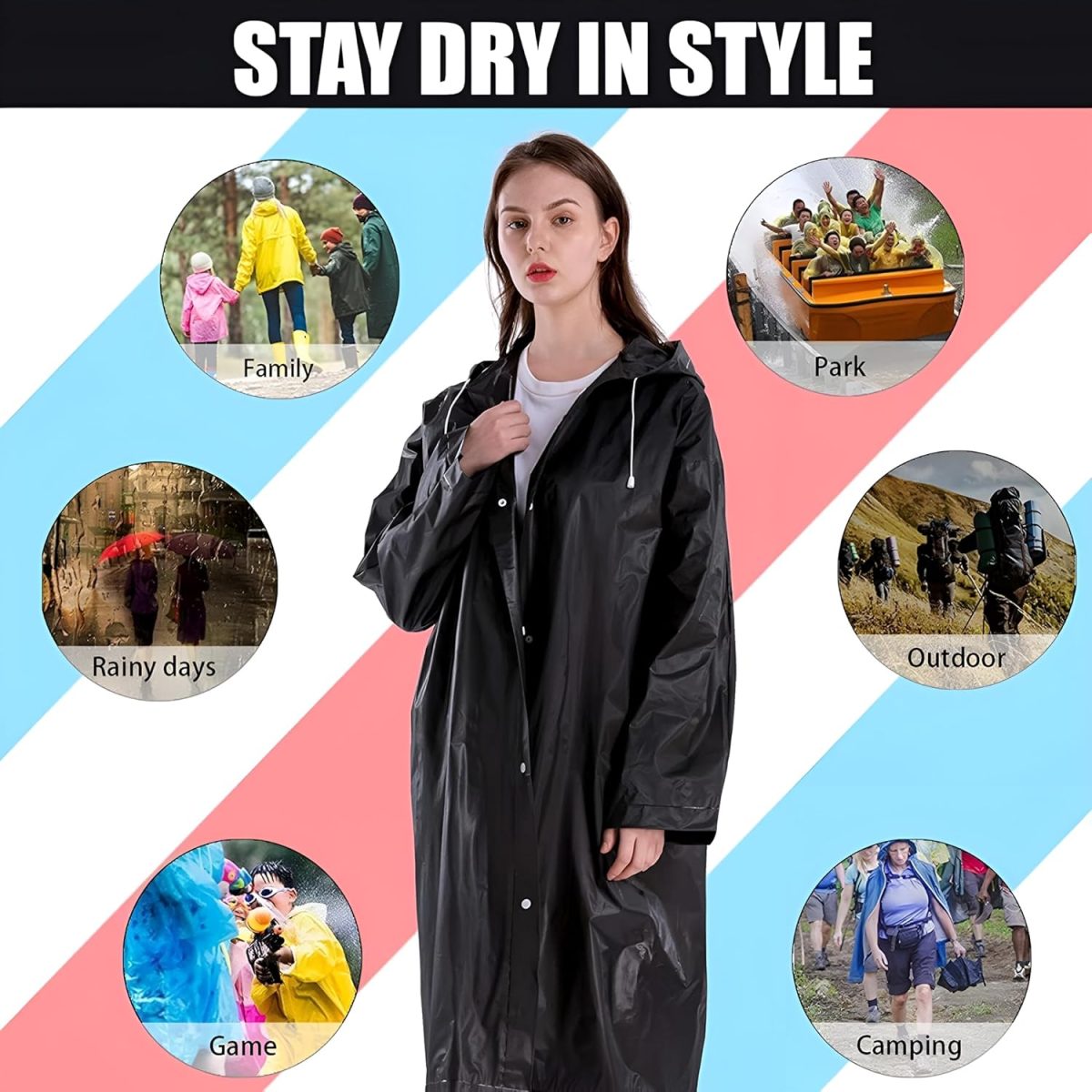 Pivalo EVA Waterproof Rain Coat Hooded Universal Outdoor Water Resistant Portable Suit for Men Women Boys & Girls (Universal Size,1 Pc Black) - Image 5