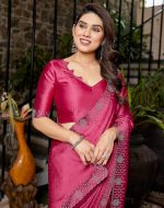 Yashika Women's Bollywood Satin Moss With Swarovski Stone Saree with Blouse |saree for Women | Silk Saree | New Sari | Latest Saree - Image 5