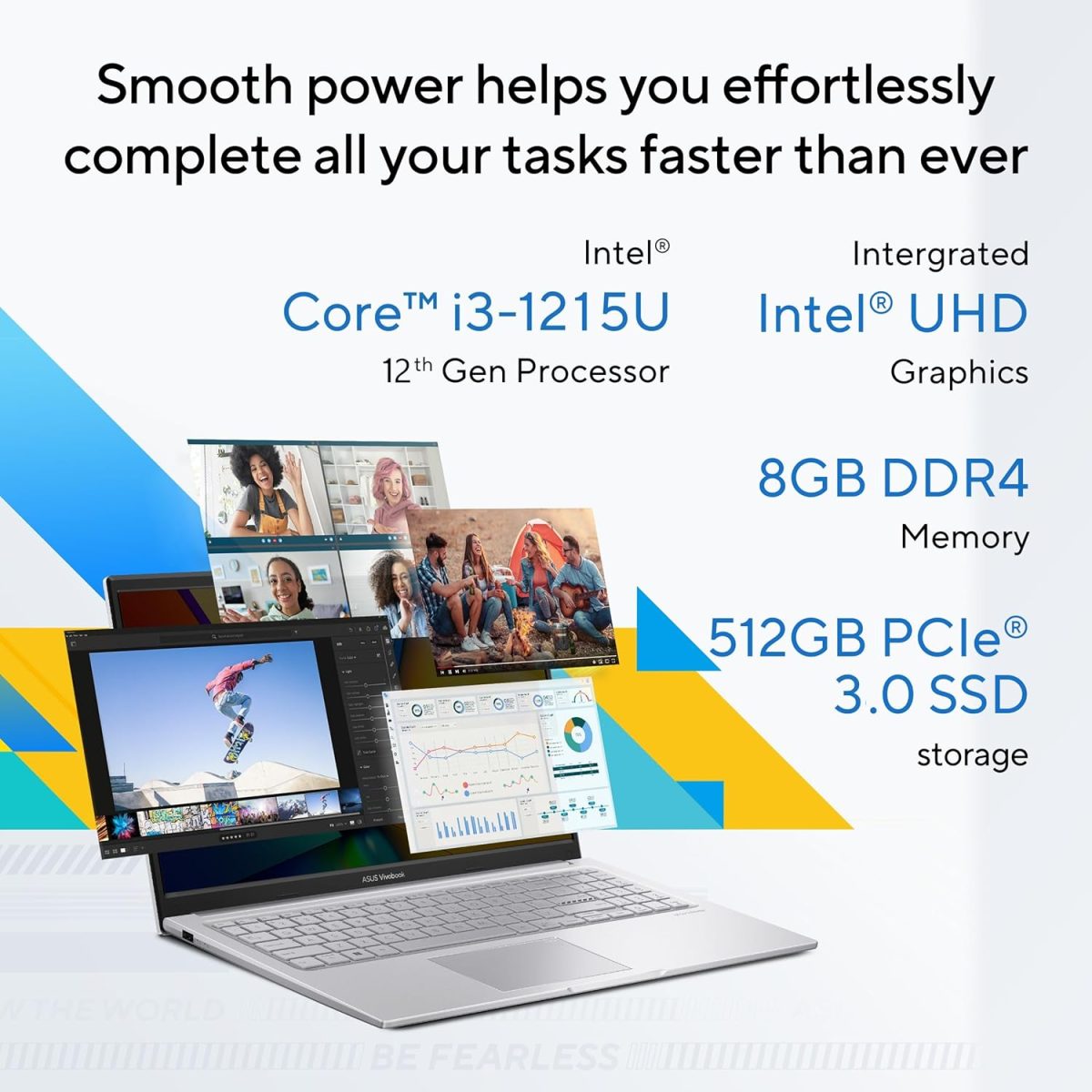 ASUS VivoBook 15 (2022), Intel Core i3-1215U, 12th Gen, 8GB RAM, 512GB SSD, FHD, 15.6"/39.62cm, Windows 11, Office 2021, Cool Silver, 1.7KG, X1504ZA-NJ322WS, Backlit KB Laptop - Image 2