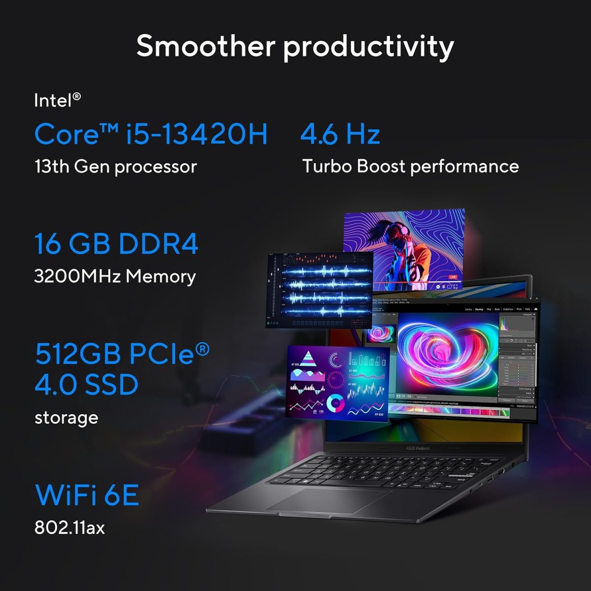 ASUS Vivobook 16X 13th Gen,Intel Core i5-13420H Creator/Gaming Laptop(NVIDIA RTX 3050-4GB/16GB/512GB/FHD+/16.0"/144Hz/Windows 11/M365 Basic(1Year)*/Office Home 2024/Indie Black/1.67 kg)K3605VC-RP412WS - Image 2