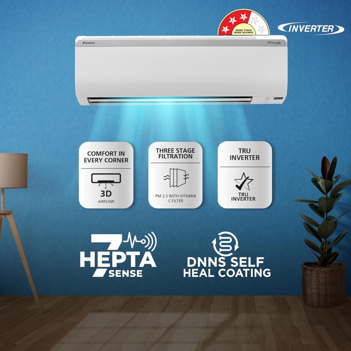 Daikin 1 Ton 3 Star Inverter Split AC (Copper, PM 2.5 Filter, 2024 Model, MTKL35UV16, White) - Image 3