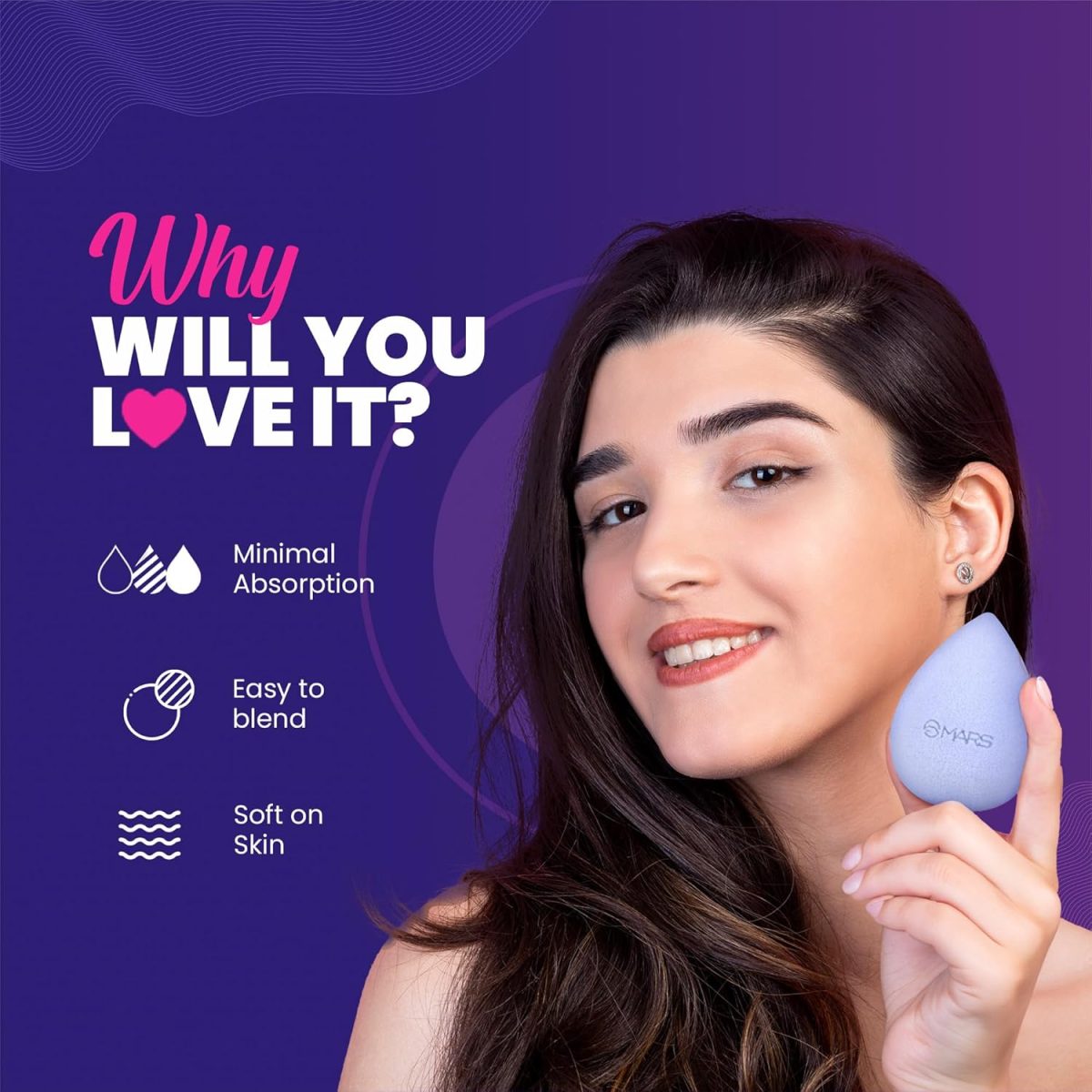MARS Microfiber Velvet Beauty Blender for makeup | Less Wet & Dry Product Absorption | Premium Makeup Blender Sponge | Super Soft Velvety Texture | Latex Free | Skin Friendly - Image 3