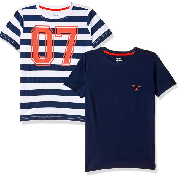 Amazon Brand - Jam & Honey Mix Pattern Regular Fit Boys 100% Cotton Printed Half Sleeves T-Shirt | Age 2-12 Years (Pack of 2)
