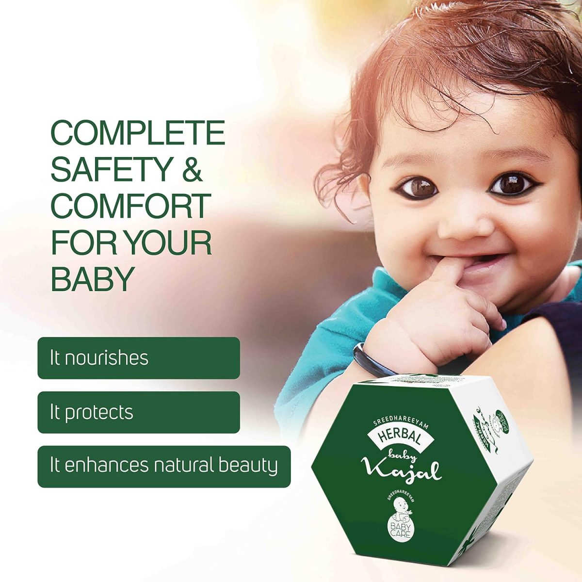 Sreedhareeyam Ayurveda Herbal Baby Cream Kajal for New Born - From Renowned Eye Hospital, Authentic for Babies and Adults with Gooseberry, Sahadevi, Yashtimadhu and Castor Oil, Natural Black Color - Image 5