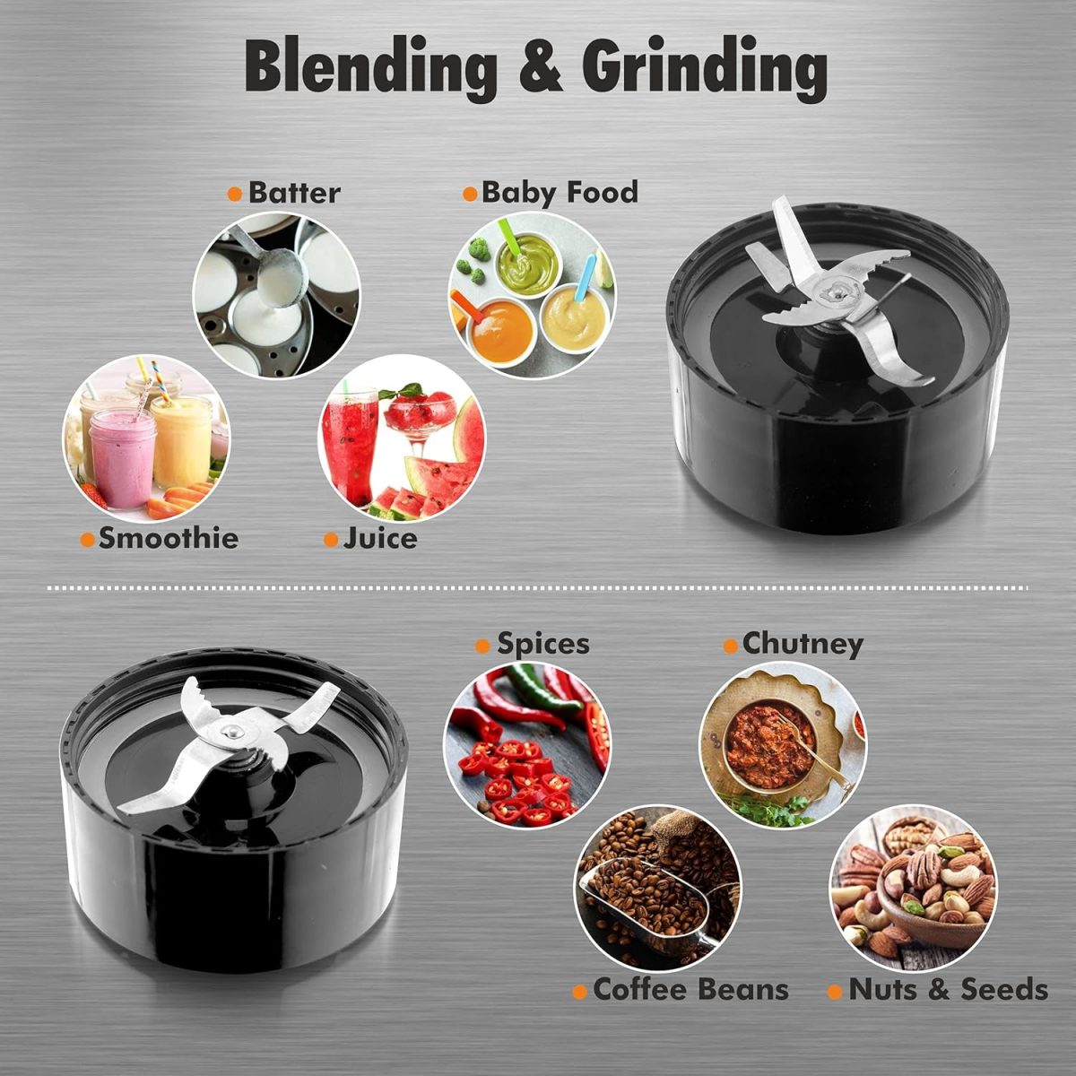 Cookwell Bullet Mixer Grinder (5 Jars, 3 Blades, Silver) - Copper, 600 Watts - 2 Year Warranty - Image 3