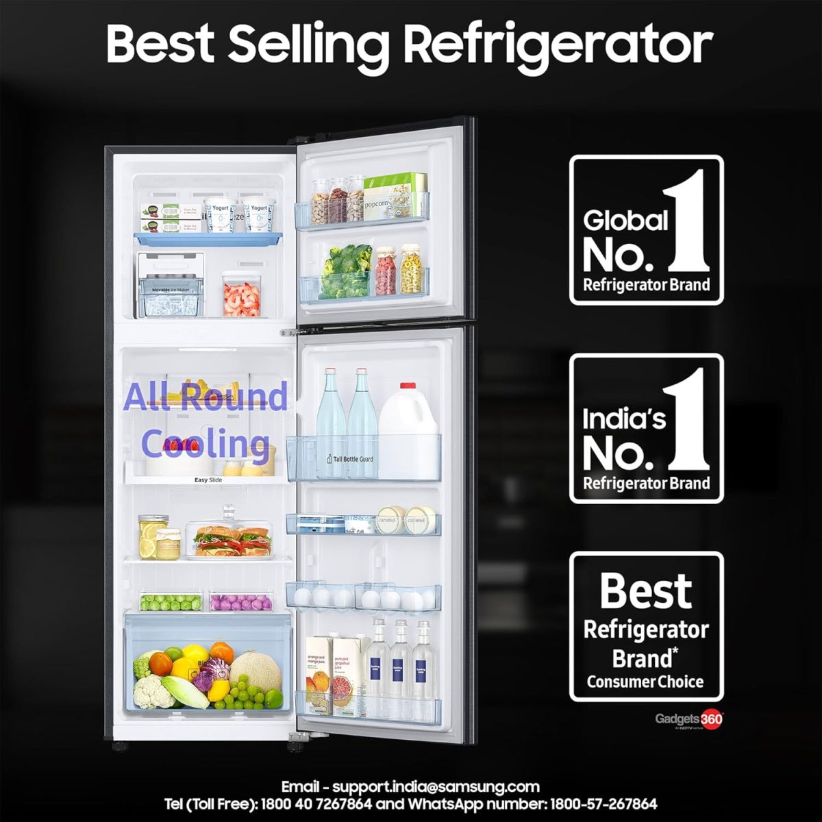 Samsung 256 L, 3 Star, Convertible, Digital Inverter with Display Frost Free Double Door Refrigerator (RT30C3733BX/HL, Luxe Black) - Image 4