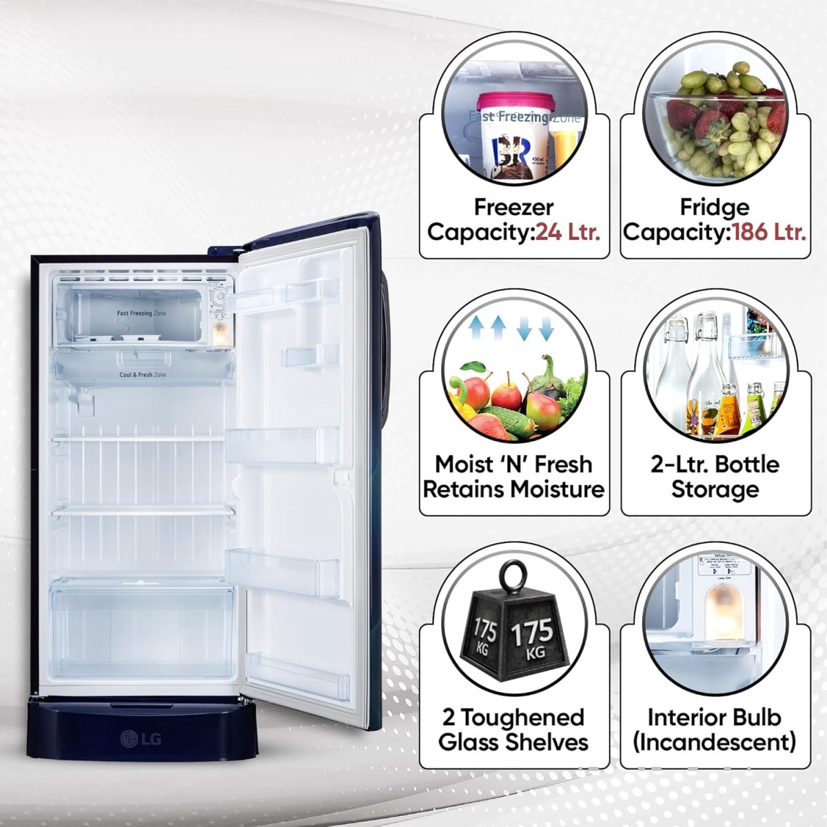 LG 210 L, 5 Star, Direct Cool, Smart Inverter Compressor, Single Door Refrigerator (2025 Model, GL-D231ABAU, Blue Aurora, Humidity Controller, Base stand with Drawer & Fast Ice Making) - Image 3